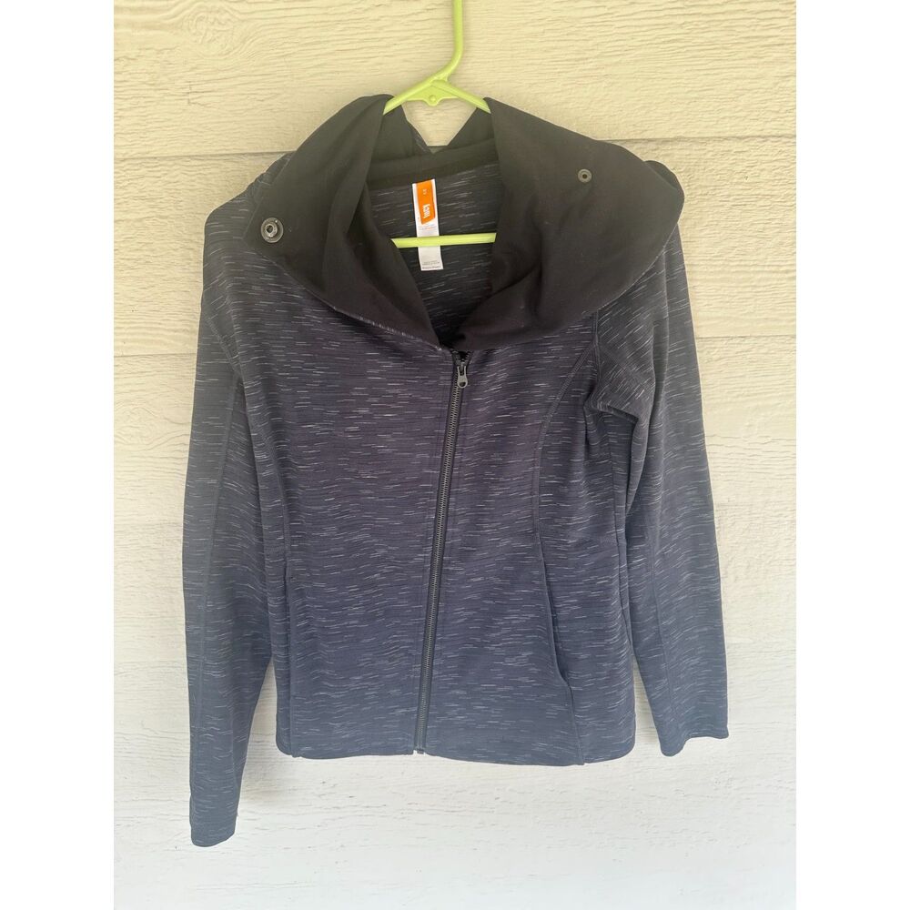 Lucy Activewear Space Dye Asymmetrical Snap Collar Zip Up Jacket Dark Gray - M